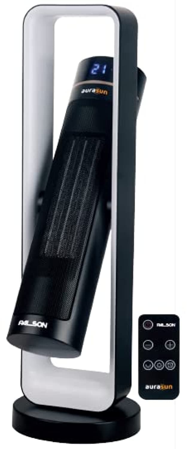 Ceramic Tower Heater with Adjustable Thermostat, Remote Control (2200W) Built in Overheat Protection Dimensions- 76.9 x 25.6 x 24.8cm Black Color Model-30861-1 Year Warranty.