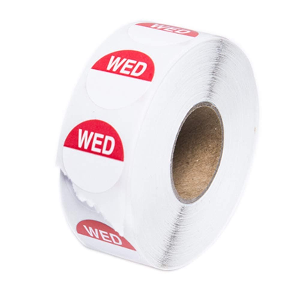 We Can Source It Ltd - Day Dots Food Labels Wednesday Red - Food Hygiene Day Labels for Commercial Kitchens, Restaurants - Self Adhesive Roll of 1000 Stickers Per Pack