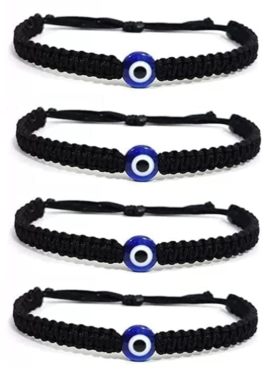 Handmade Nazar Evil Eye Charms Black Thread Bracelet Adjustable Bracelet for Women, Men, Girls & Boys 4 Piece (BLACK)(AT GIRLS BRCT 028)