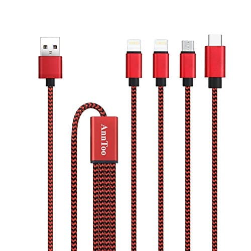 AnnToo 3.3 FT 4 in 1 Multi USB Charging Cables Nylon Braided for Mobile Devices Charging - Red