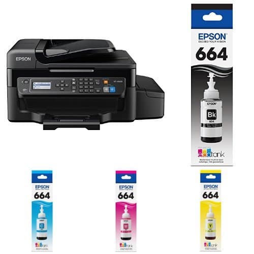 Epson WorkForce ET-4500 EcoTank Wireless Color All-in-One Supertank Printer with Fax and Ink Bundle