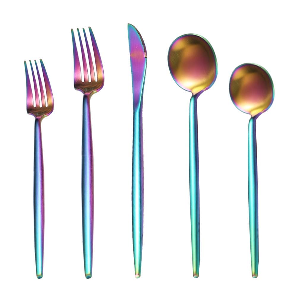 Heavy Rainbow Silverware 20 Piece Service for 4, 304 Stainless Steel Flatware Set, Modern Luxury Satin Finish, Titanium Colored Cutlery Set