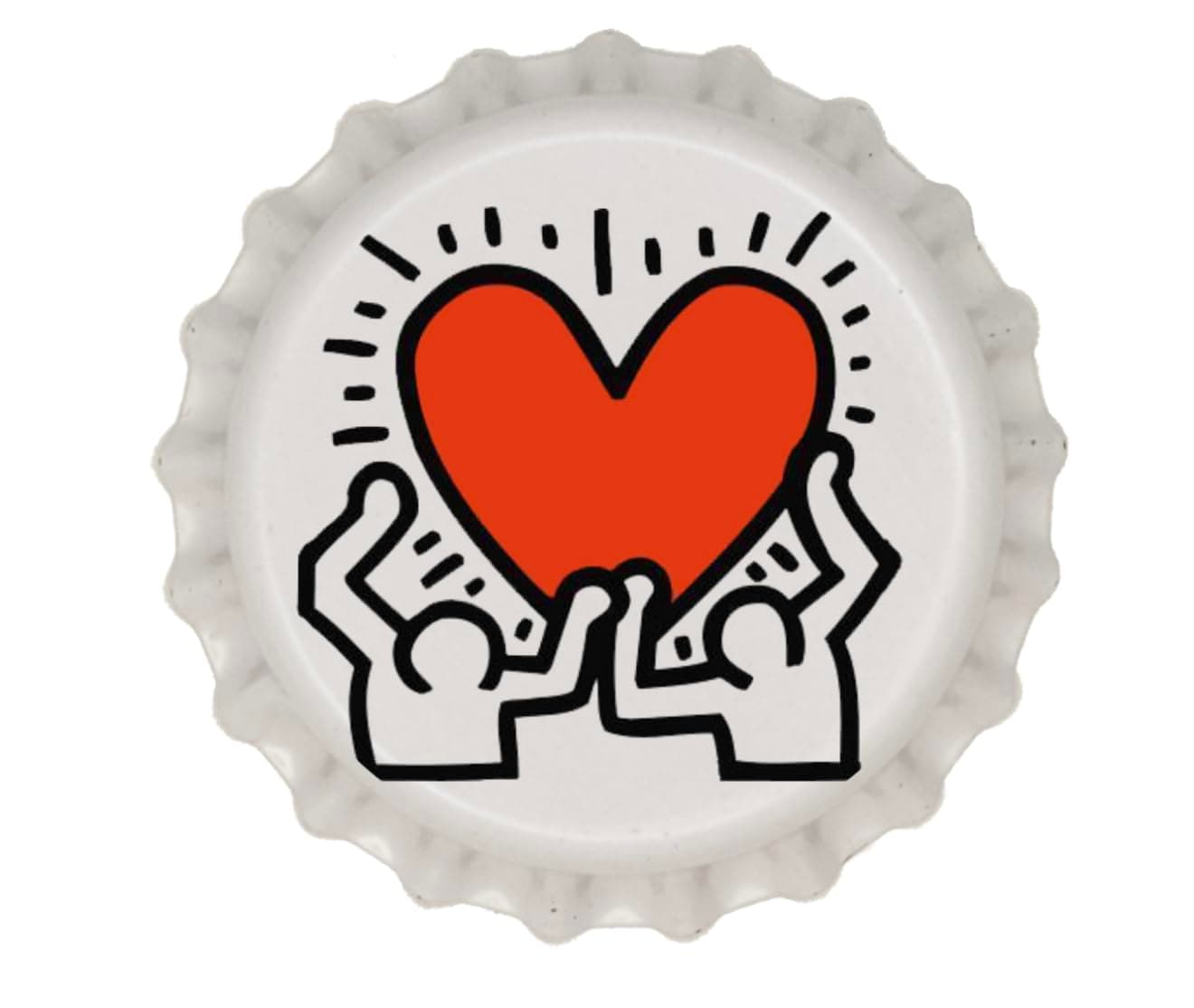 Haring Heart Enamel Pin Bottle Cap style