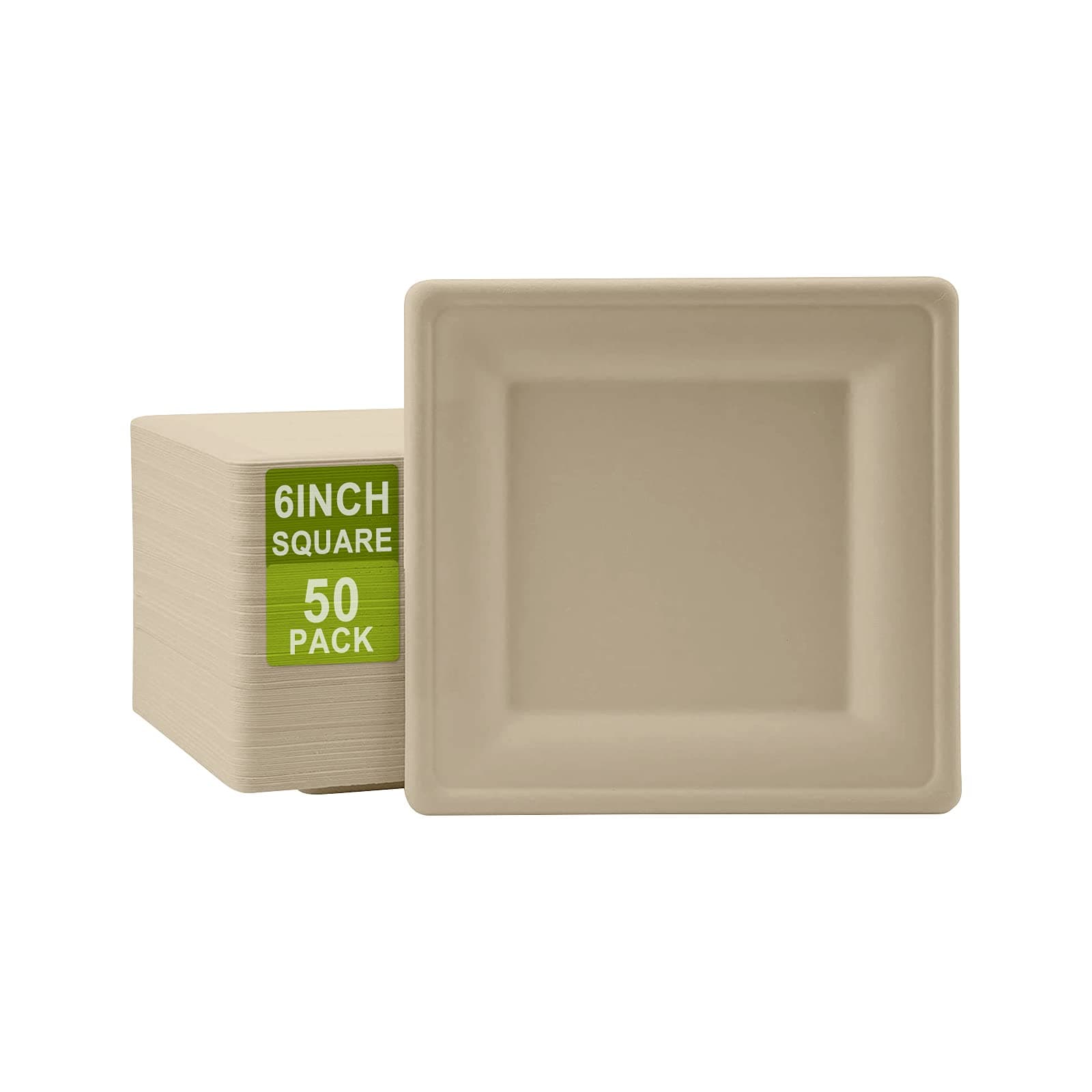 50 Pack Disposable Paper Plates 100% Compostable 6 Inch Square Biodegraded Square Plates Paper Appetizer Heavy Duty Dinner Platters for Party, BBQ, Picnic
