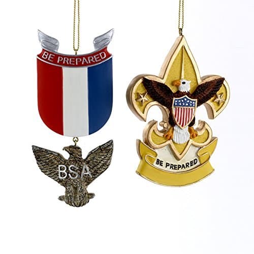 Kurt Adler Boy Scouts Eagle Badge and Fleur De Lis Ornaments Set of 2
