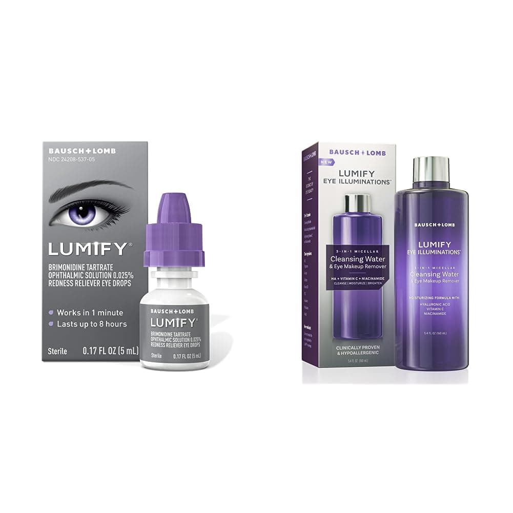 LUMIFY Redness Reliever Eye Drops 0.17 Fl Oz (5 mL) with Eye Illuminations Cleansing Water & Makeup Remover