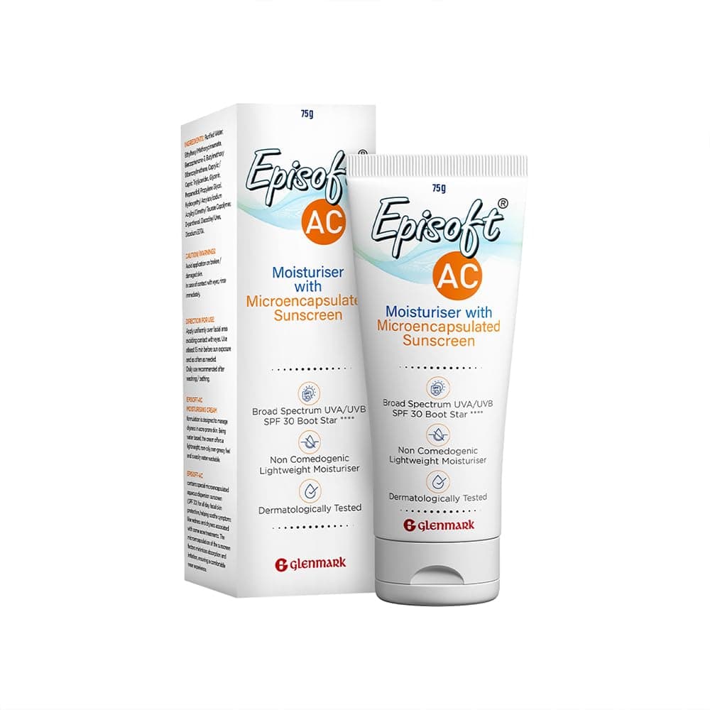 - Episoft Ac Lightweight Moisturizer With Microencapsulated Sunscreen | Acne Safe | All Skin Types | Paraben & Fragrance Free | Suitable For Men & Women | 75Gm, 30 SPF