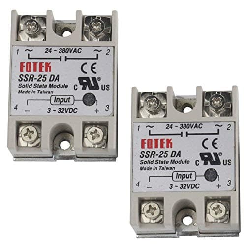 TinaWood 2PCS SSR-25DD Solid State Relay 25A 3-32V DC/5-200V DC (SSR-25DD x2) (DC to AC 25A x2)