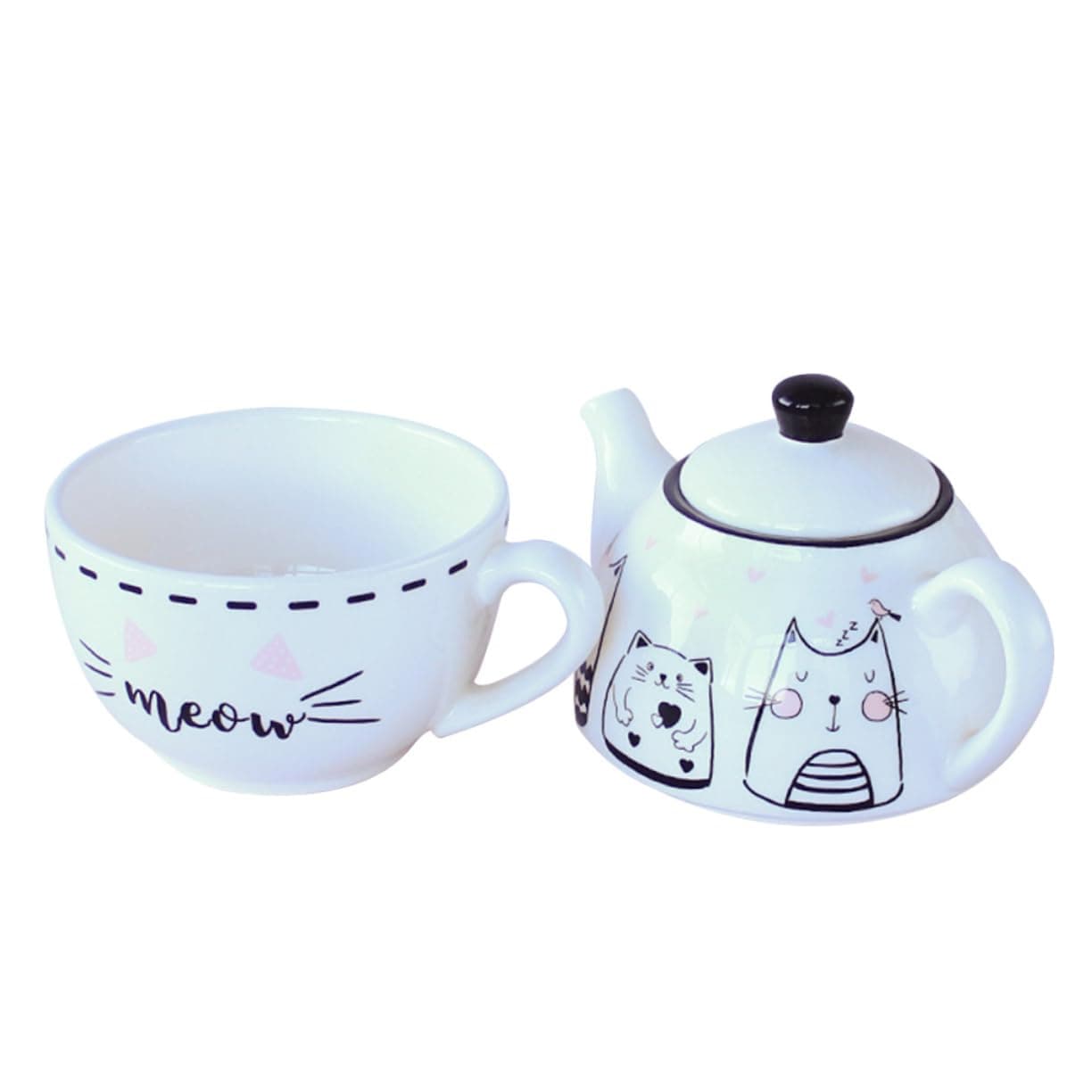Lovely Cat Pattern Ceramic Teapot and Cup Set for One Creative Tea Cup Teapot Kit Ideal for Home and Office Elegant Tea Set for Personal Gatherings and Gift