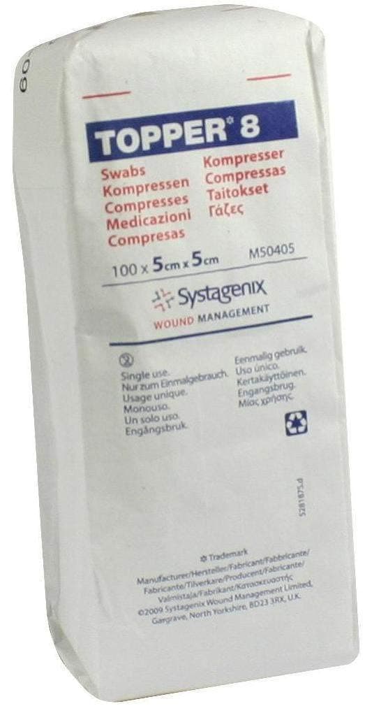 Topper 8 Compression Non-Sterile 100 Gauze Swabs 5 x 5 cm
