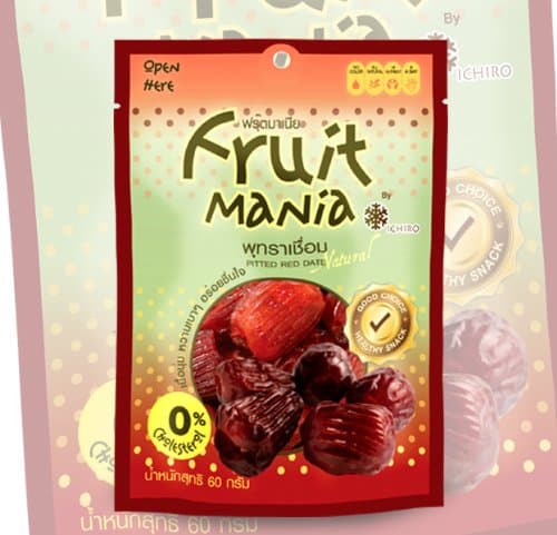 Fruit Mania Pitted Red Dates, Pitted Chinese Dates 60g. (Pack3)