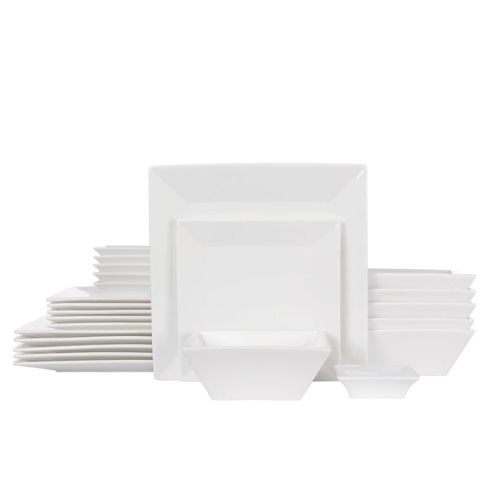 24-Piece Classic Square Dinnerware Set for 6-Off White Plates