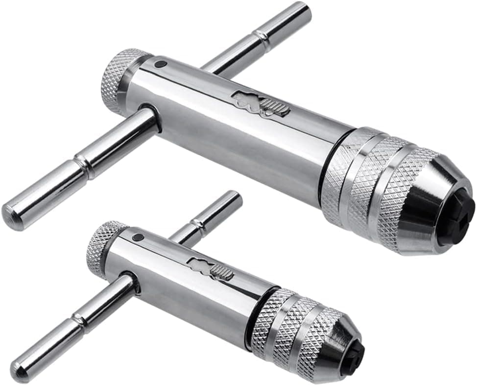 2Pcs Ratchet T Handle Tap Wrench, Adjustable T Bar Handle Holder Ratcheting Wrench for Metric M3-M8 / M5-M12 Thread Screw Taps