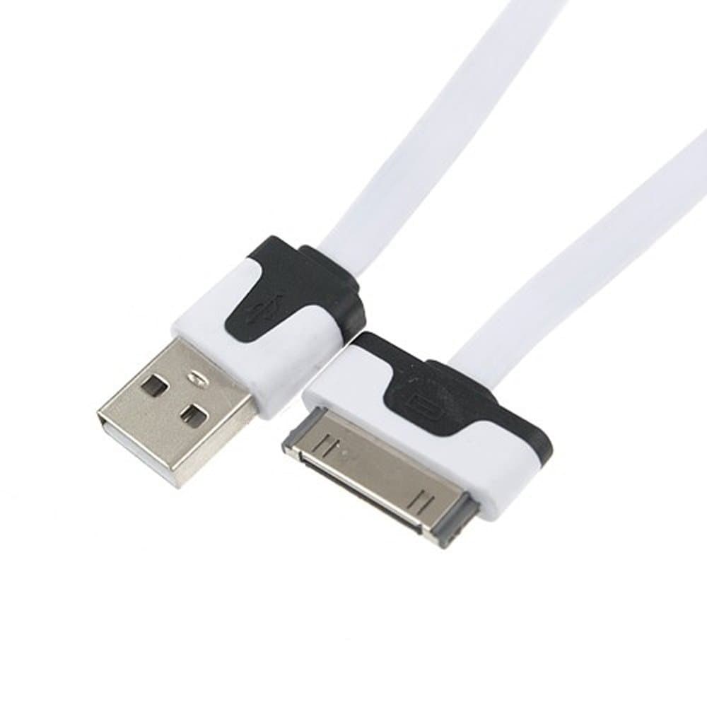 1m Flat Noodle Style White 30-pin USB 2.0 Sync Data Charging Charger Cable Cord Adapter For iPad 2 1 iPhone 4 4th 4s 3gs iPod Touch 4 Classic Nano