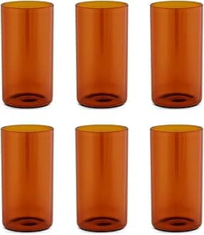 350ml 6pc Amber Large Glass Set | Made in India Borosilicate Glass Tumblers for Drinking Water, Cold Drinks | Flame Proof, Microwave & Dishwasher Safe | for Daily use & Gifting | Transparent