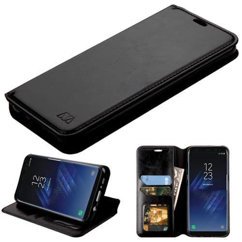 S8 Plus Case, Galaxy S8 Plus Case, Hasting Double Layer Soft Flip Fold Color Premium PU Leather Stand Feature Wallet Pouch Case Cover for Samsung Galaxy S8 Plus (Black)