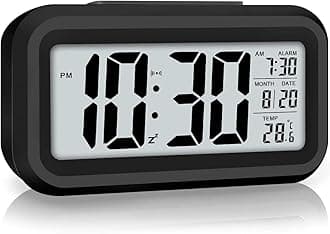 AERYS Digital Alarm Clock with Automatic Sensor, Date and Temperature Display, Compact Desk Table Clock for Students, Home, Office, Bedroom, Living Room,Home Decor, Corporate Use (Black Digital)