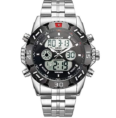 Analogue - Digital Men's Watch (Black Dial Silver Colored Strap)