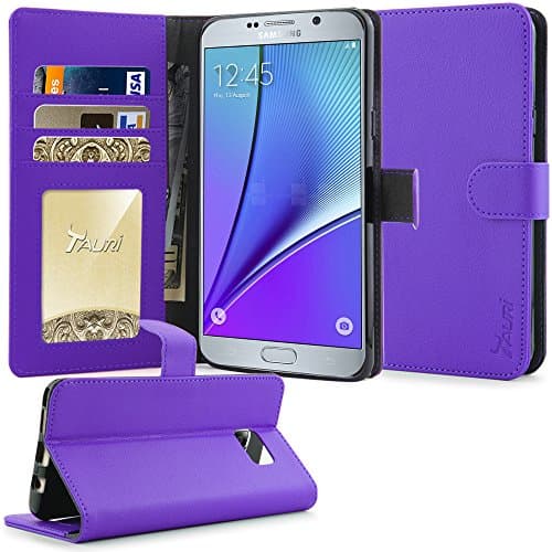Note 5 Case, TAURI [Stand Feature] Wallet Leather Case with Stand, ID & Credit Card Pockets Flip Cover For Samsung Galaxy Note 5 - Purple