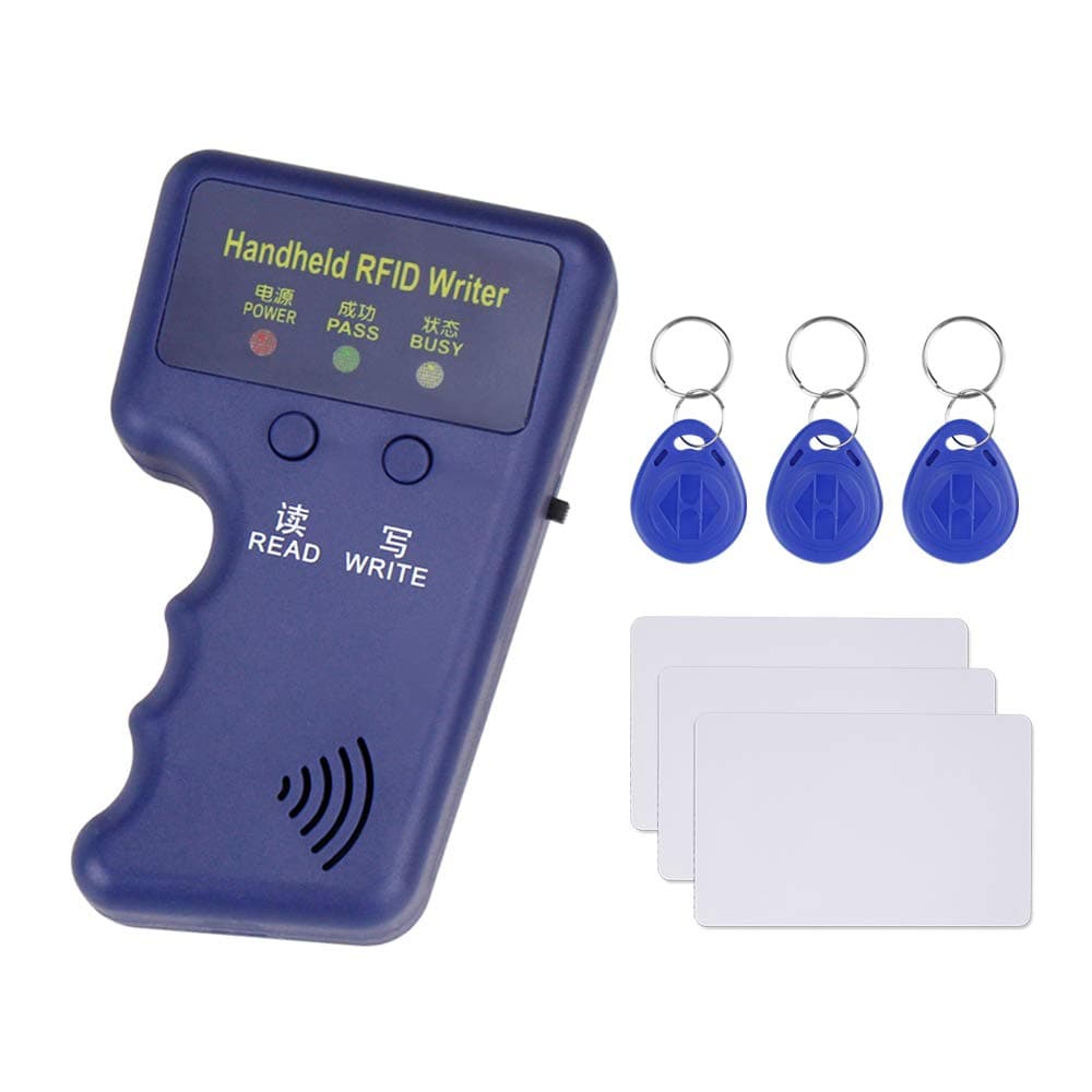 Hdliang Handheld RFID Copier 125KHz EM Card Reader Writer Duplicator Programmer + 6pcs EM4305 / T5577 Key Cards Token Tags for Home Alarm Access Control System