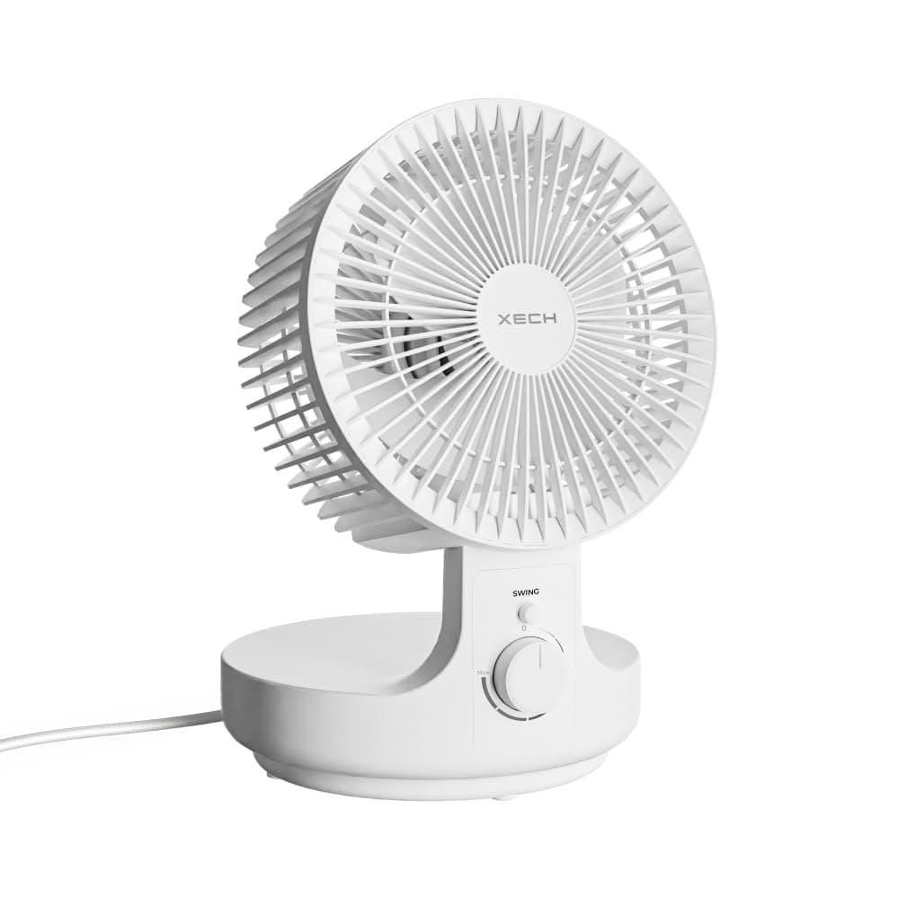 Xech Table Fan High Speed with Oscillation Noiseless Mini Desk Fan Portable Foldable Kitchen Fans 45W 2200 RPM 120° Oscillating Aerodynamic 190mm Fan Blades (Airwave) (White)