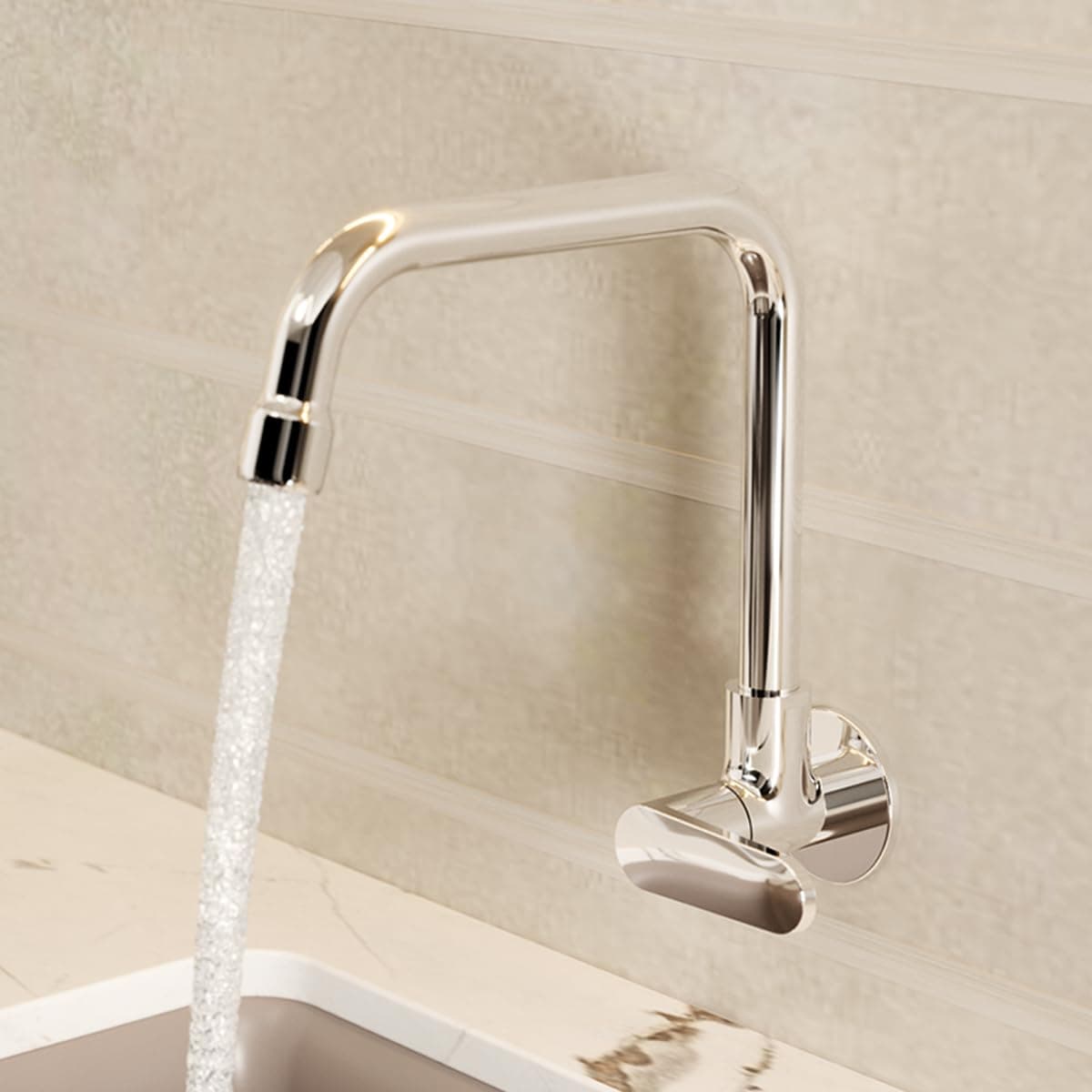 Kohler Beam Kitchen Tap, Wall Mount, Cold Only, Brass Material, 360 Degree Swivel, Polished Chrome Finish (25418IN-4-CP), Superior Foam Flow, 10 Years Warranty
