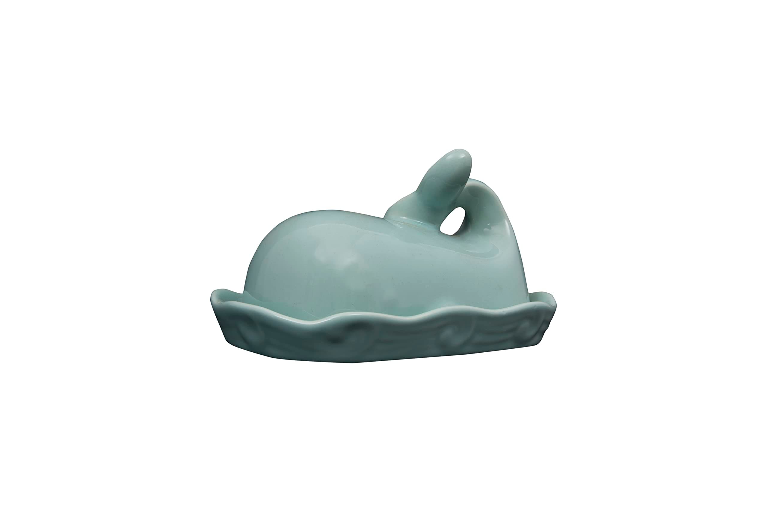 Creative Co-Op Aqua Blue Whale Shaped Butter Dish