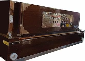 Indian Teak Harmonium Premium Palitana Reeds Calcutta 3-1/2 Octaves Mirror Polish Professional 9 Stopper Harmonium with Gigbag. English Keys