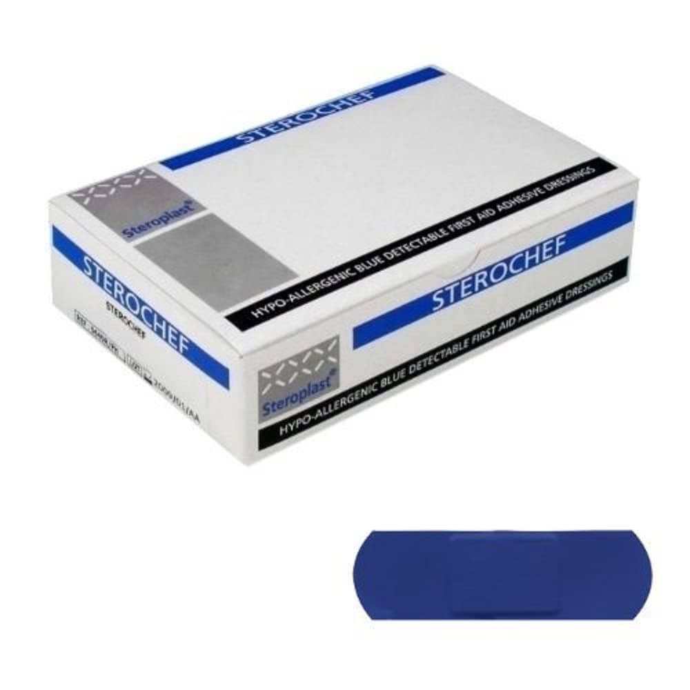 Sterochef Blue Metal Detectable Plasters, 7.5 x 2.5 cm, Pack of 100