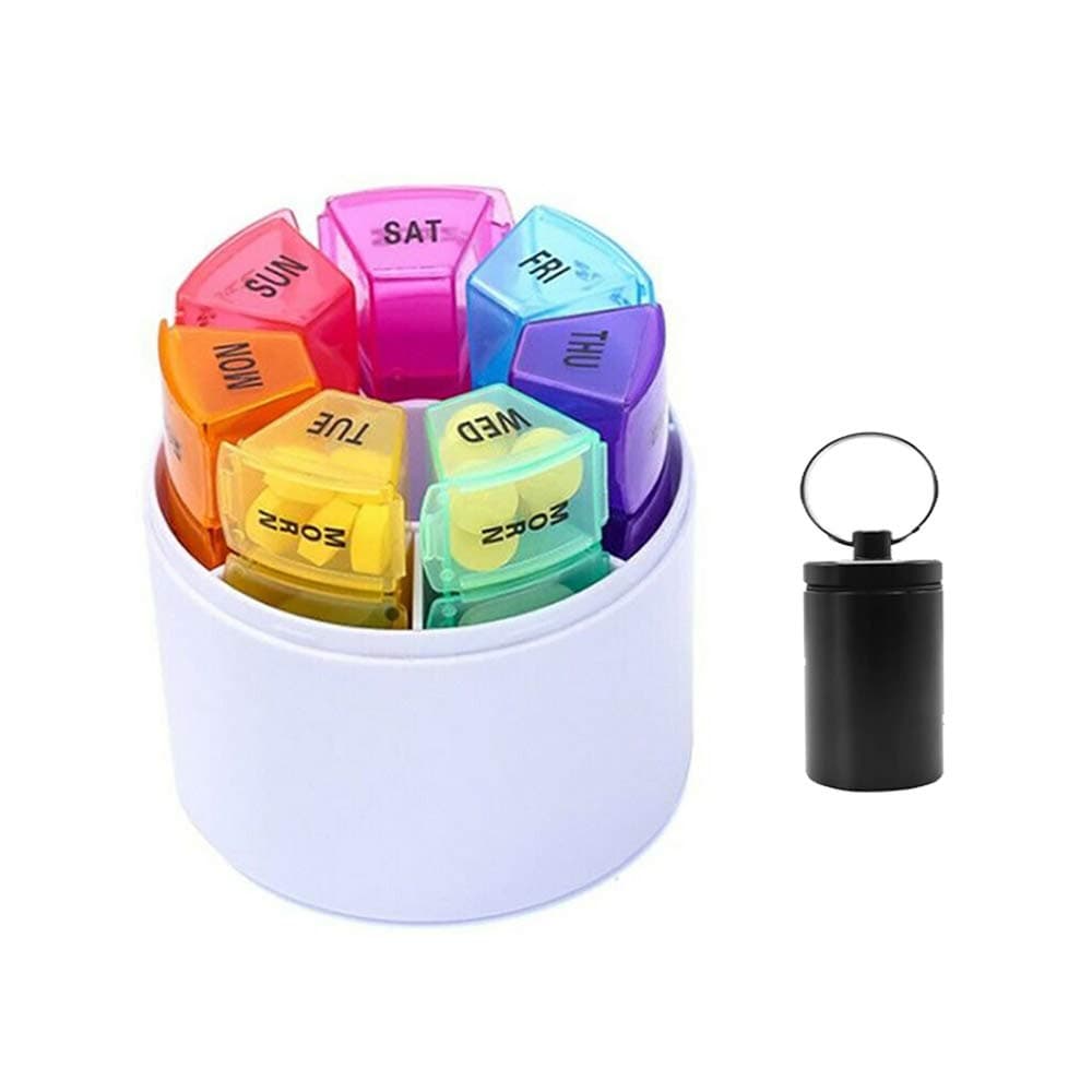 Pill Box 7 Day 4 Times A Day, 28 Compartments Pill Organiser, Weekly Medicine Storage Box with Keychain Pill Holder, Tablet Boxes Ideal for Medication Remedies Tablets Vitamins Supplements