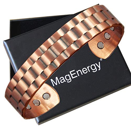 MagEnergy Copper Bracelet for Men 99.9% Pure Copper Bangle 7.3" Adjustable with 6 Magnets (Copper)