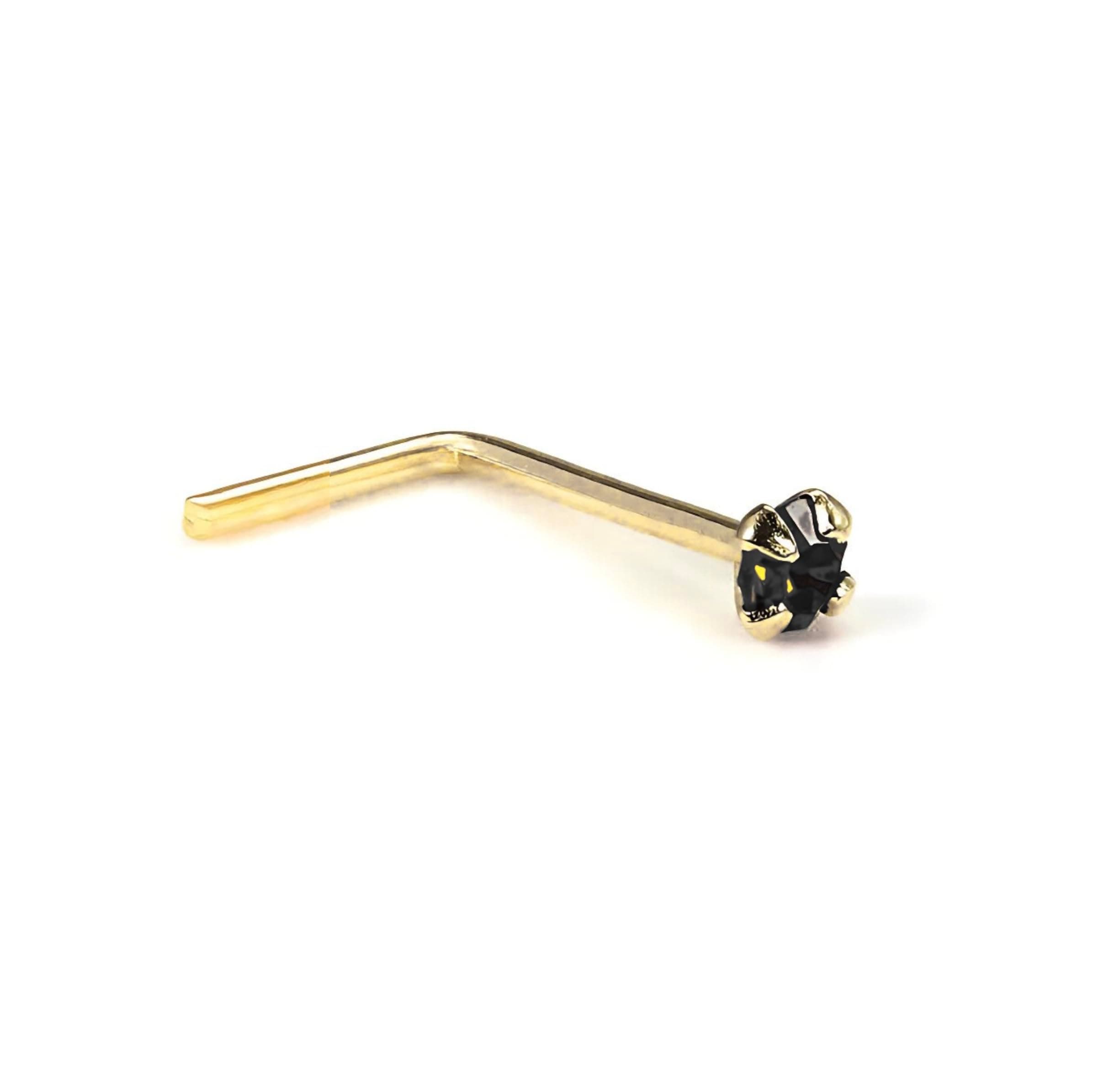 Gold Nose Stud 1.5mm Cubic Zirconia Stone Stud Piercing L Shape Post 24 Gauge