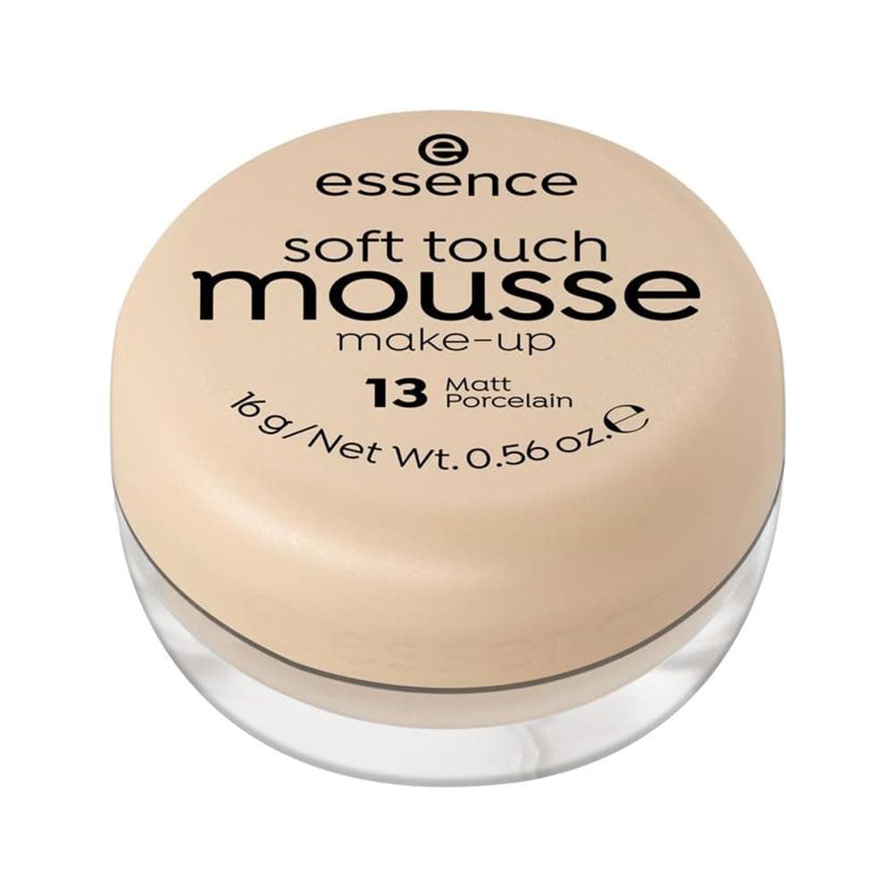 essence cosmetics Soft Touch Mousse Make-Up, Foundation, No. 13 Matt Porcelain, Nude, for Combination Skin, Softening, Matte, Natural, Vegan, Perfume, No Alcohol (16 g)