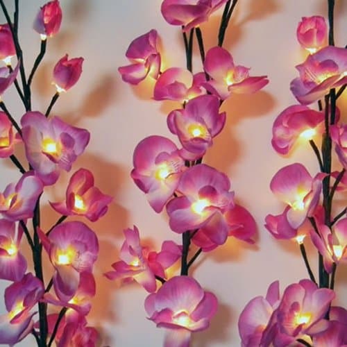 40" Bendable Orchid Blossom Branches, Rice Light, Plug-In, Set of 3