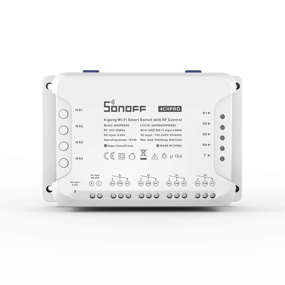 Sonoff 4CH Pro R3 Wi-Fi Smart Switch 4-Channel Din Rail Mounting Home Automation,Self-Locking/Interlock Control Home Appliances, RF/APP/Voice/LAN Control, Works with Alexa