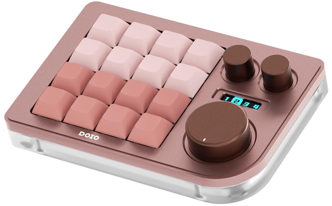 KEEBMONKEY Megalodon Triple Knob Macro Pad Programmable Designer Mini Keyboard 16 Keys (Pink)