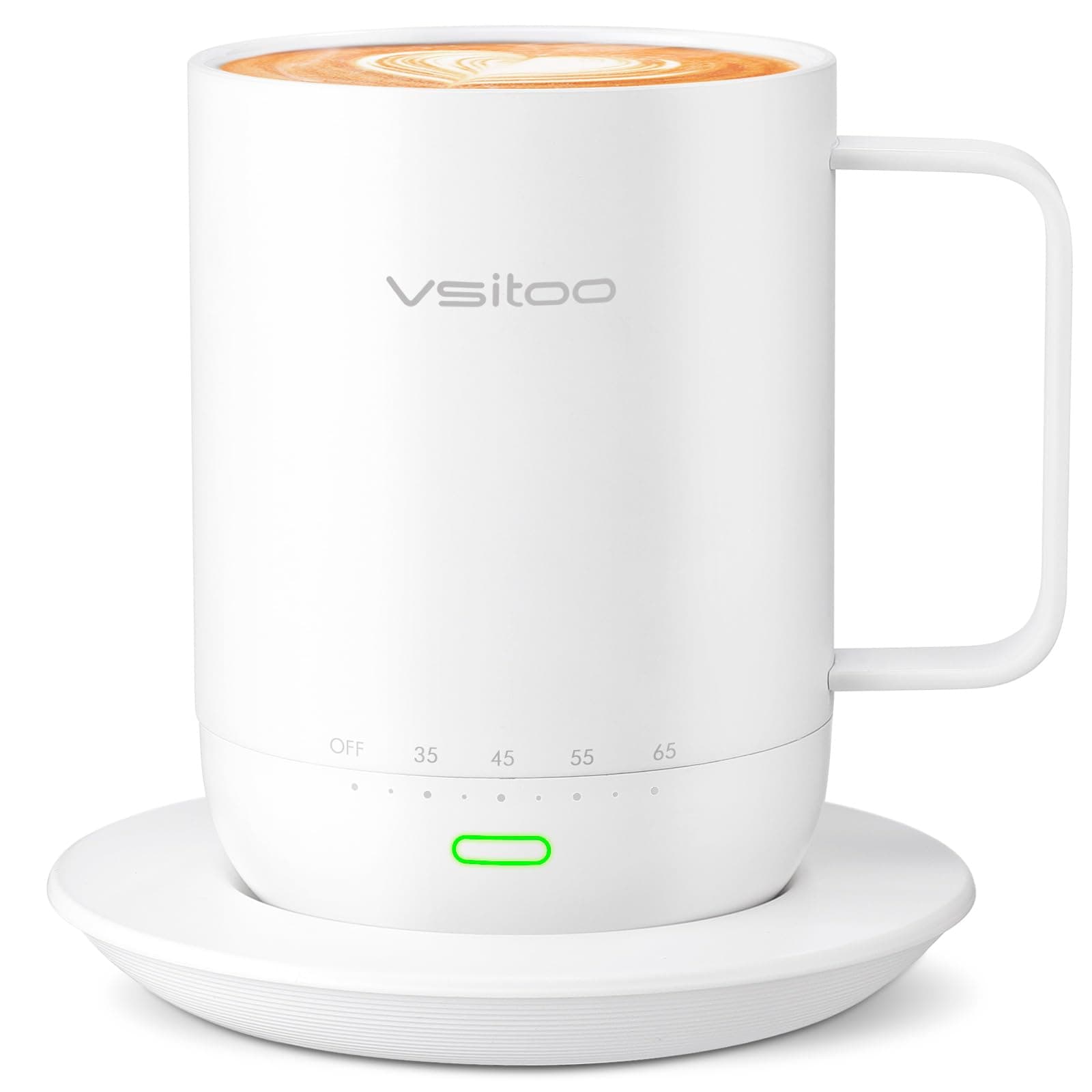 vsitooSmart Temperature Control Coffee Mug with Lid,S3PRO Self Heated Coffee Mug, APP & Manual Controlled Self Heating Coffee Mug,Rechargeable and Battery Powered, LED Light,Auto Off (414ML White)
