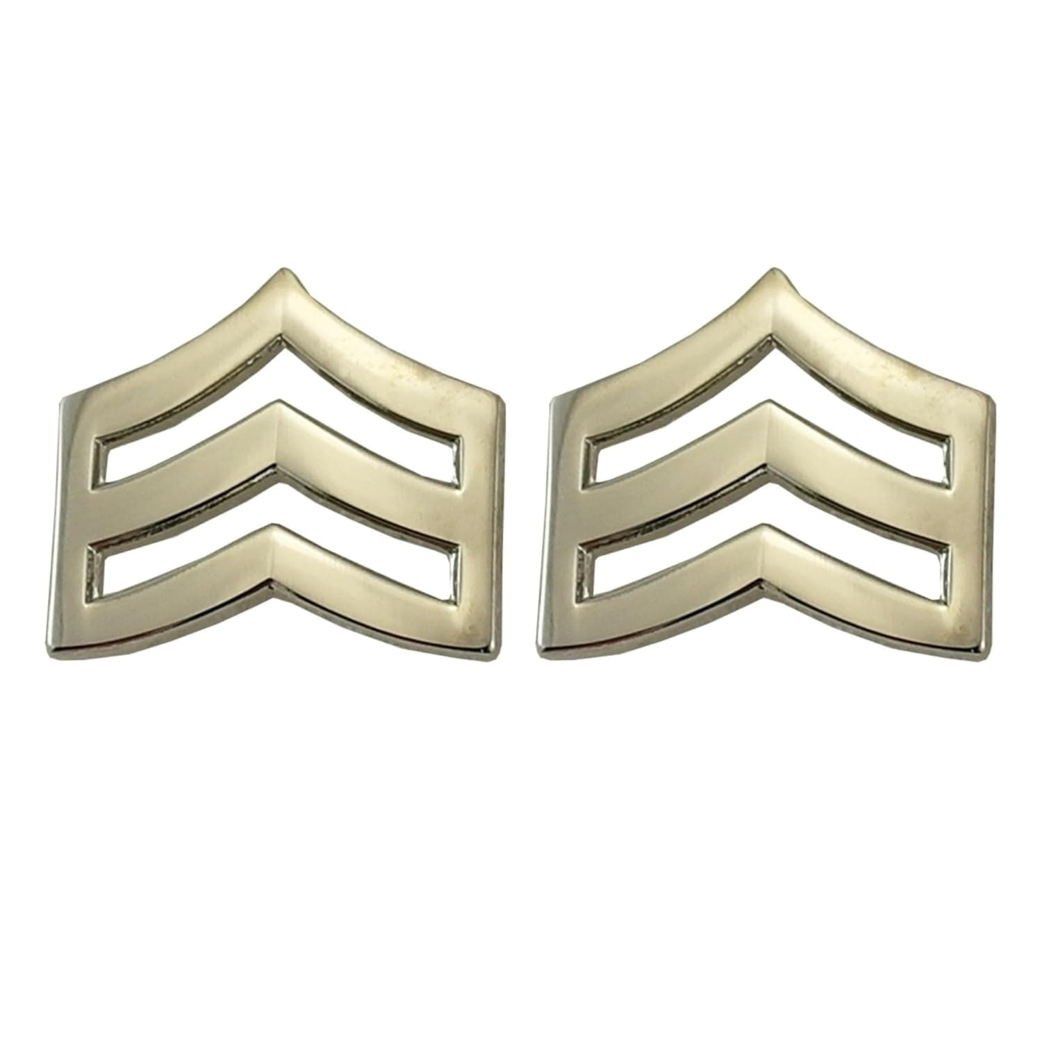 2 Pack - Hero's Pride Mini Sergeant Chevrons Metal Rank Insignia - Silver Color - Collar Brass Pins with Clutch Backs, 3/4" Wide, Everyday Use for Law Enforcement Uniform