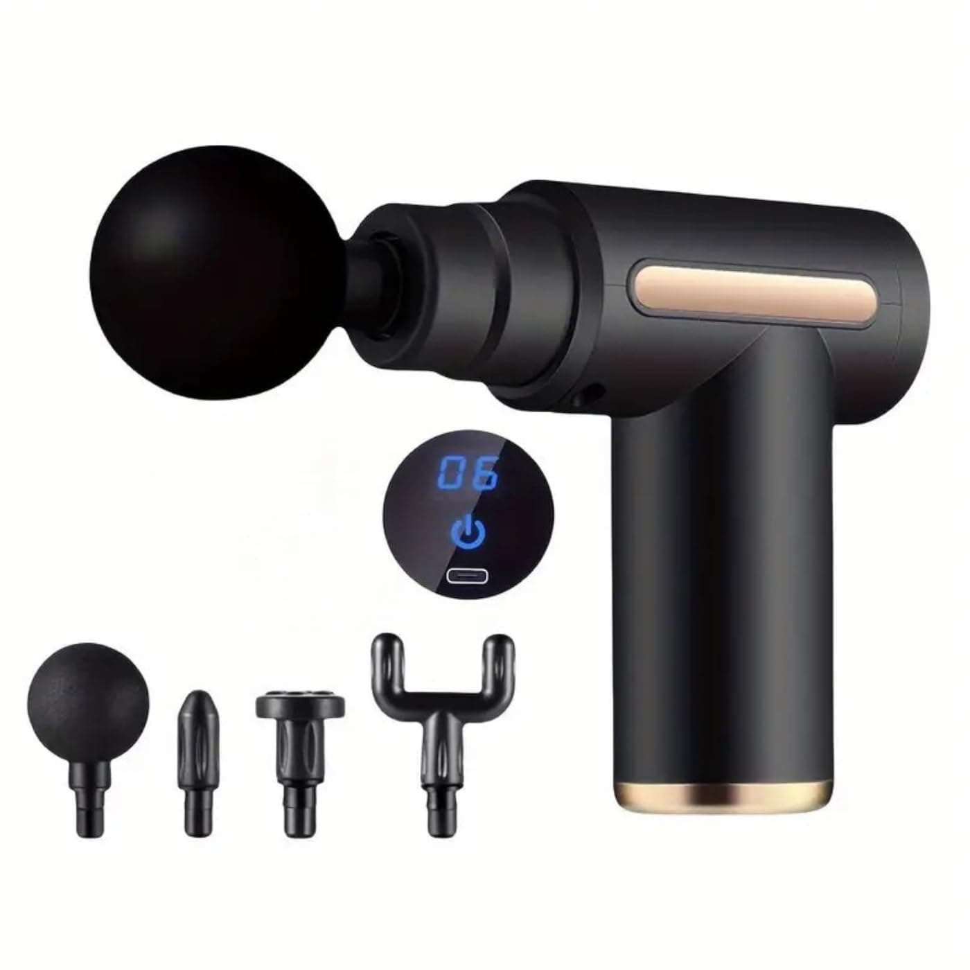 Massage Gun with LCD Touch Screen, Body Deep Tissue Percussion Handheld Back Leg Muscle Massager, Portable Neck Relaxation Gun, Noise Reduction (Black 6 Speed 4 Head)