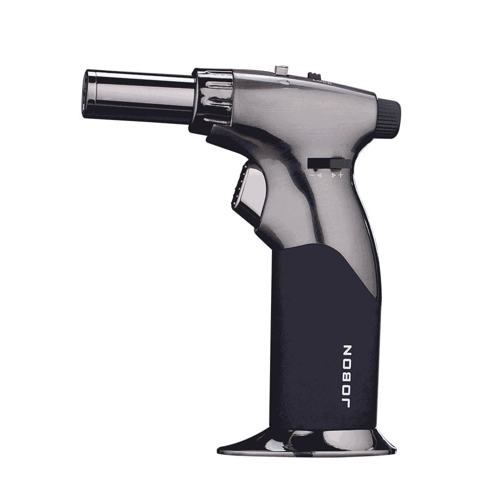 JOBONTorch Lighter, Double Flames Refillable Culinary Lighter with Continuous Flame Lock and Adjustable Flame for Kitchen, BBQ, Baking, Creme Brulee (Butane Gas Not Included) (Black Brushed - Black)