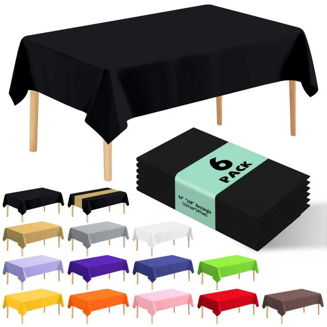 6 Pack Premium Disposable Plastic Tablecloth 54" x 108" Party Table Cloths Disposable for 6 to 8 Foot Tables Indoor or Outdoor Parties Birthdays Weddings Christmas Anniversary Buffet Table (Black)