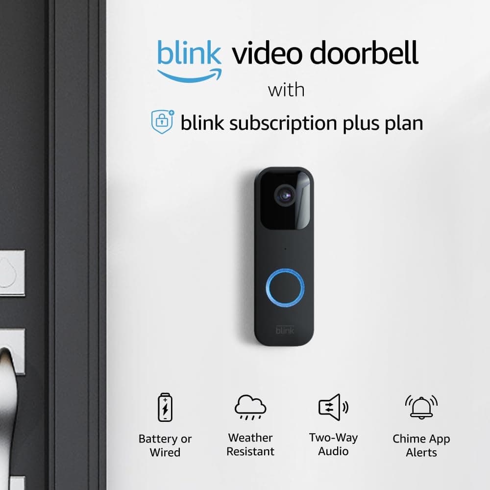 Blink Video Doorbell + Sync Module 2 With 1-Year Subscription Plan | Two-way audio, HD video, motion and chime app alerts, easy setup, Alexa enabled — wired or wire-free (Black)