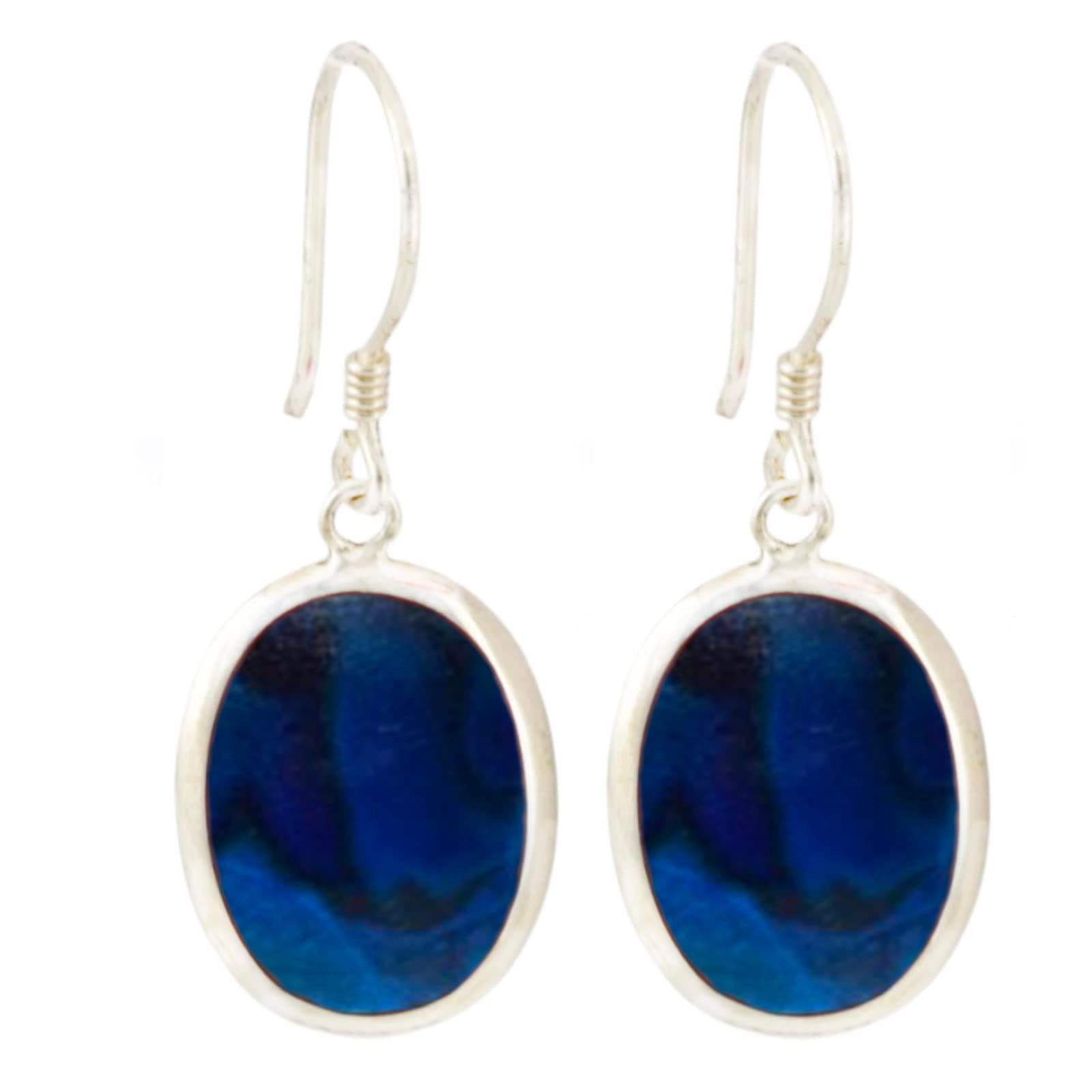 Blusilver925 Sterling Silver Shell Oval Shaped Dangle Earrings Handmade in Bali