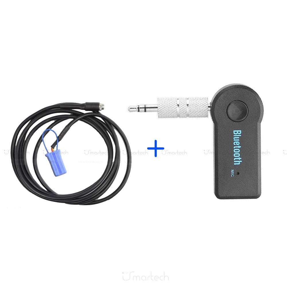 1neiSmartech Aux Cable Adapter For Bosch Delphi Car Radios For Various Fiat Jack And Bridge Models + Bluetooth Receiver Device With Built-In Microphone For Mp3 Smartphone