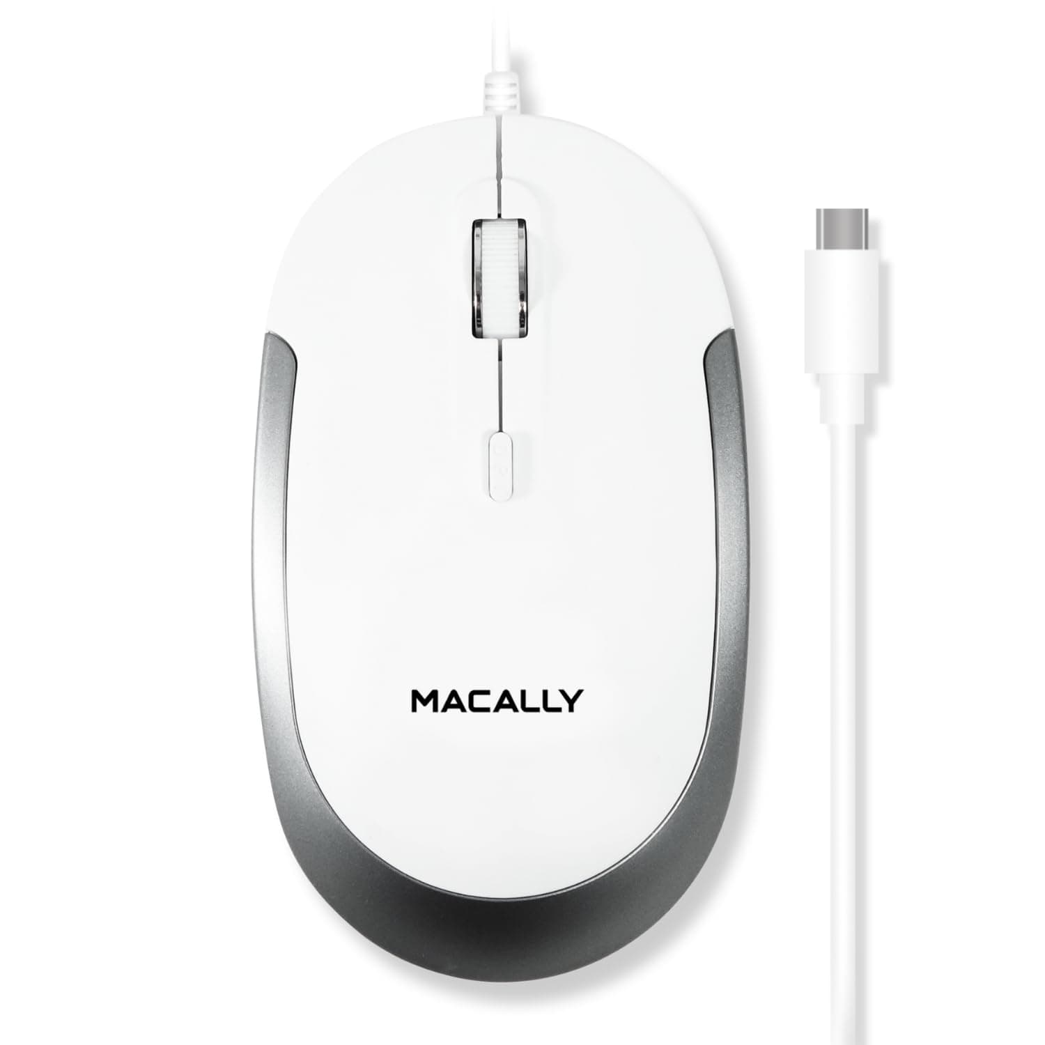 MACALLY Wired USB-C Mouse - Slim Quiet 3 Button Scroll Wheel with 4DPI Modes for 800/1200/1600/2400 Mac and PC, Laptop/MacBook Pro/Air/iMac (White) (UCDYNAMOUSE)