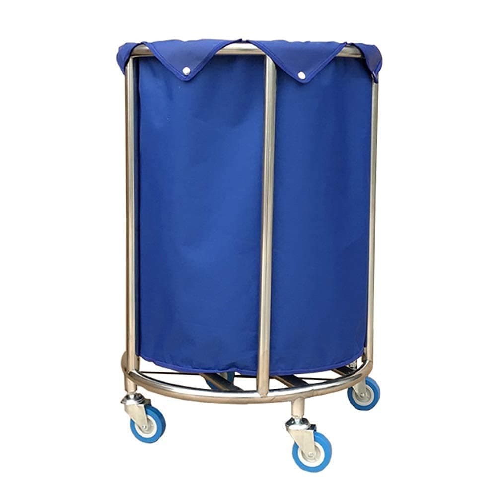 LLSS Trolley On Wheels Heavy Duty Round Laundry Hamper on Wheels, Blue Hotel Rolling Laundry Sorter Cart for Room Service Laundry Clothes