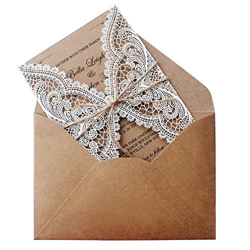 Picky Bride 50Pcs Customized Rustic Wedding Invitations Personalized Vintage Kraft Paper Wedding Invite Cards Envelopes Included 125 x 182 mm - Set of 50 pcs (50 Customized Invitations)