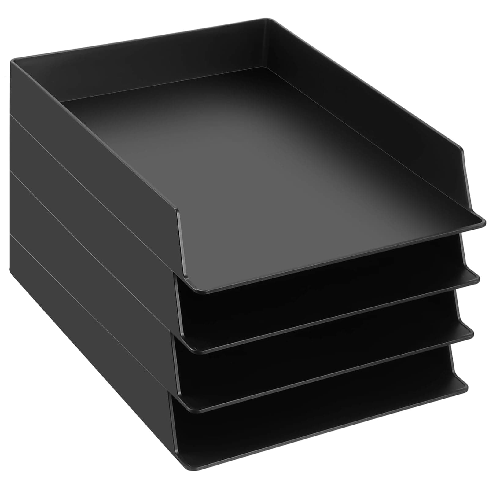 4 PCS Stackable Paper Trays Desk Paper Organizer Trays Black File Trays Paper Organizer Plastic Storage Letter Tray Desk Trays for Home Office Classroom (4 Pcs)