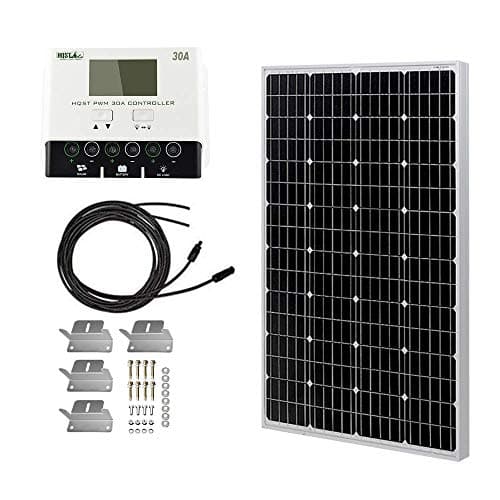 HQST 100 Watt 12 Volt Monocrystalline Solar Panel Kit with 30A PWM LCD Solar Charge Controller, 20Ft 12AWG Solar Cable, Z-Brackets
