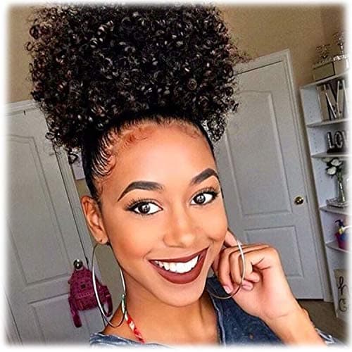 High Puff Afro Ponytail Drawstring Short Afro Kinky Curly Pony Tail Clip in on Synthetic Curly Hair Bun Made of Kanekalon Fiber Puff Ponytail Wrap Updo Hair Extensions with Clips (Dark Brown #2)